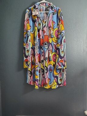 Fashion Nova Lisa Plisse Multicolor Abstract  Faces And Shapes Shirt Dress
